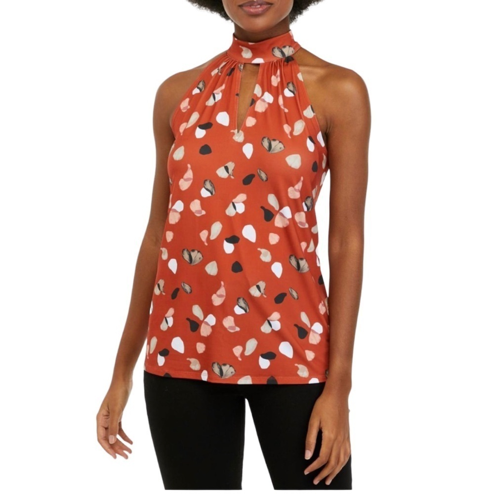 THE LIMITED | Printed Halter Top, Color is Rust with a Petal Design